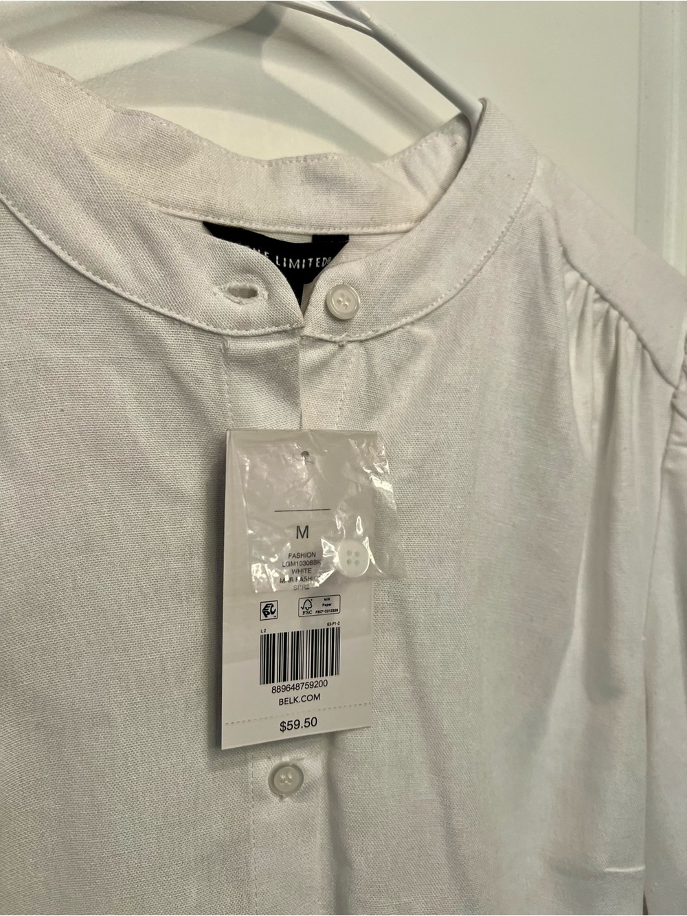 Belk — The Limited White Band-Collar Button Down Puff Sleeve Blouse - Picture 3 of 9